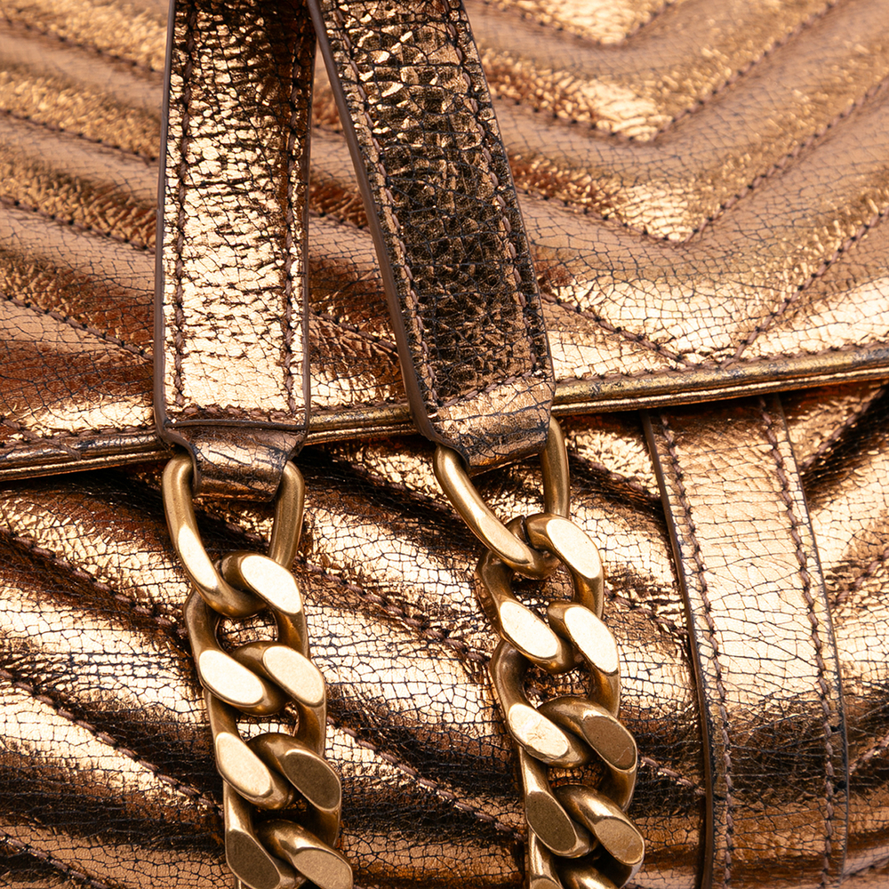 Pre-Loved Saint Laurent Medium Metallic Calfskin Chevron Monogram College Bag - Picture 11 of 12